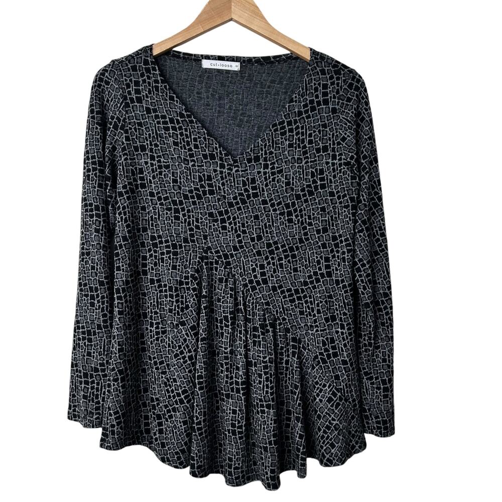 Cut Loose Black Gray Printed Long Sleeve Shirt Sz S